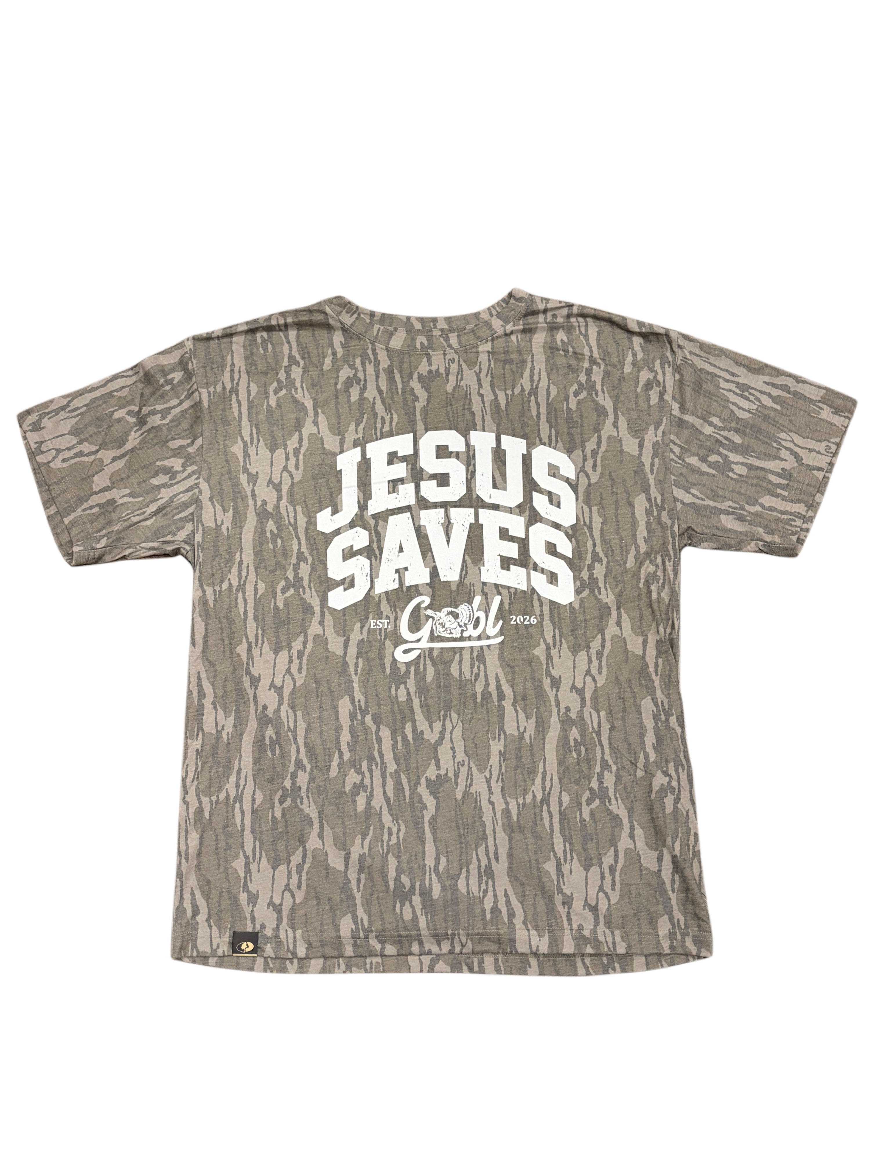 "Jesus Saves" in OG Bottomland T-Shirt